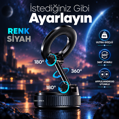 360 Dönebilen Ayarlanabilir Araç Içi Tutucu Kullanılabilen Vakumlu K007 Magsafe Telefon Tutucu