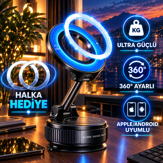 360 Dönebilen Ayarlanabilir Araç Içi Tutucu Kullanılabilen Vakumlu K007 Magsafe Telefon Tutucu