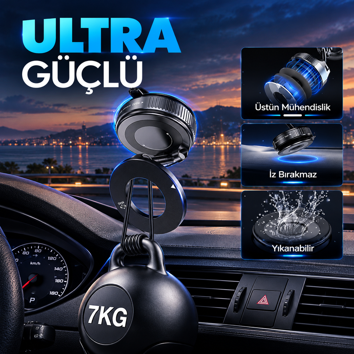 360 Dönebilen Ayarlanabilir Araç Içi Tutucu Kullanılabilen Vakumlu K007 Magsafe Telefon Tutucu
